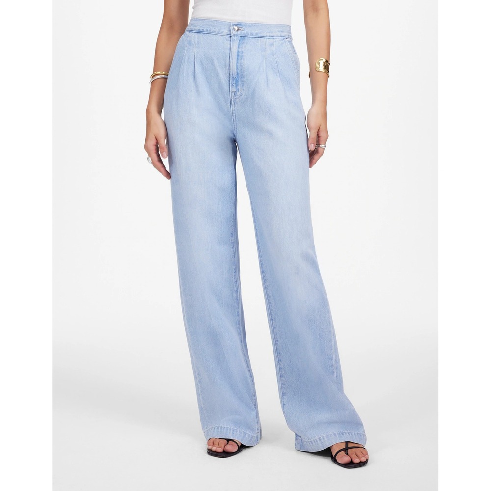Madewell The Harlow Wide-Leg Trouser Jean Hi Rise Pleated Light Wash Blue 28 NWT